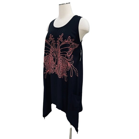 Hibis Lace Works Black Handkerchief Hem Top M Boho Festival Embroidered Rayon - Picture 9 of 12